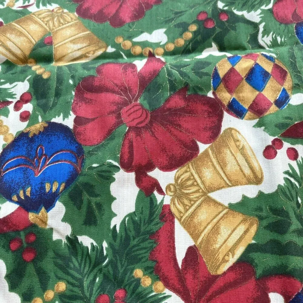 Vintage Christmas Holiday Tablecloth NWOT Colorful 1980's Square Red Gold Blue